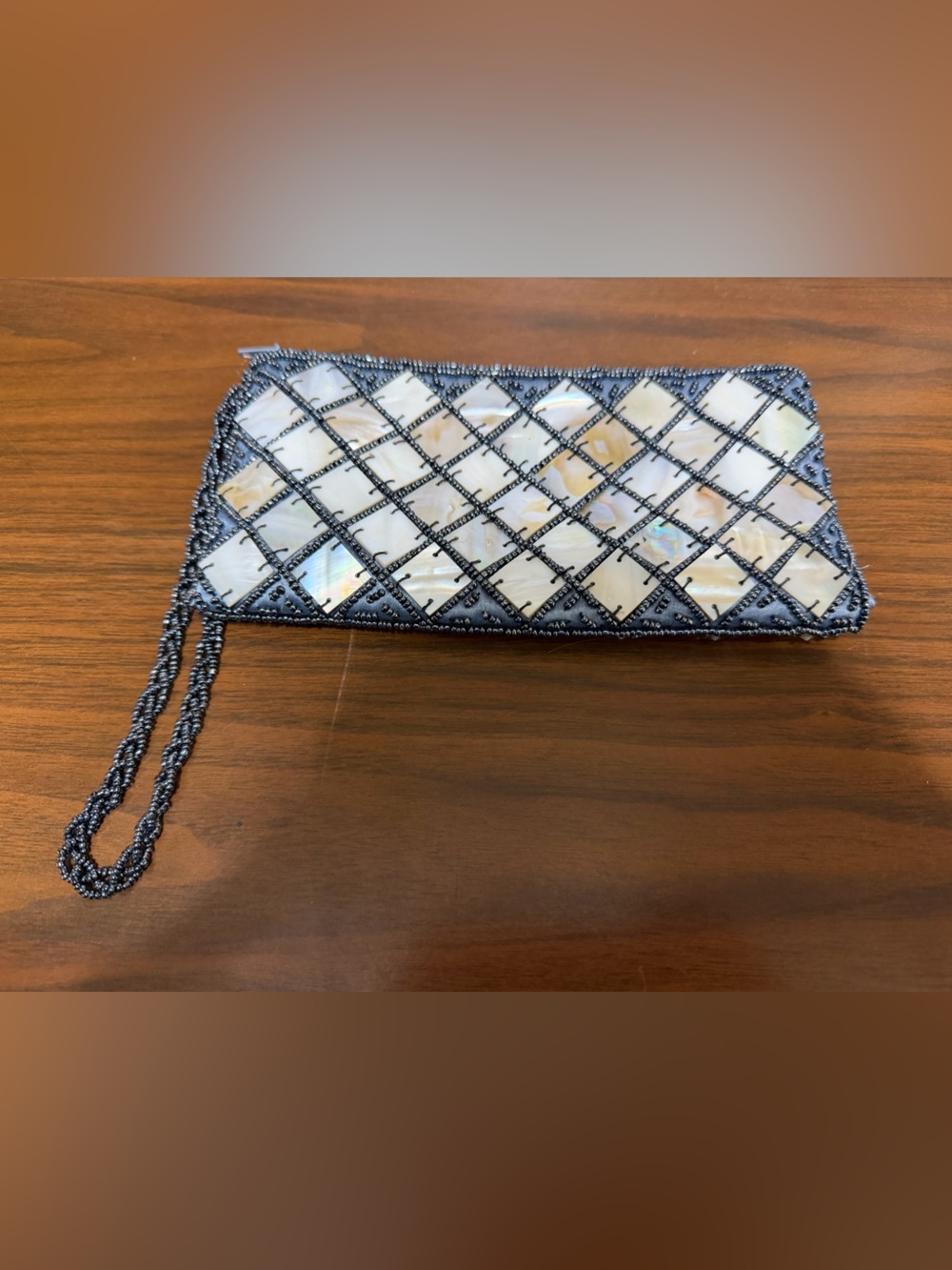 Iridescent Shell Beaded Wristlet Clutch - White Iridescent